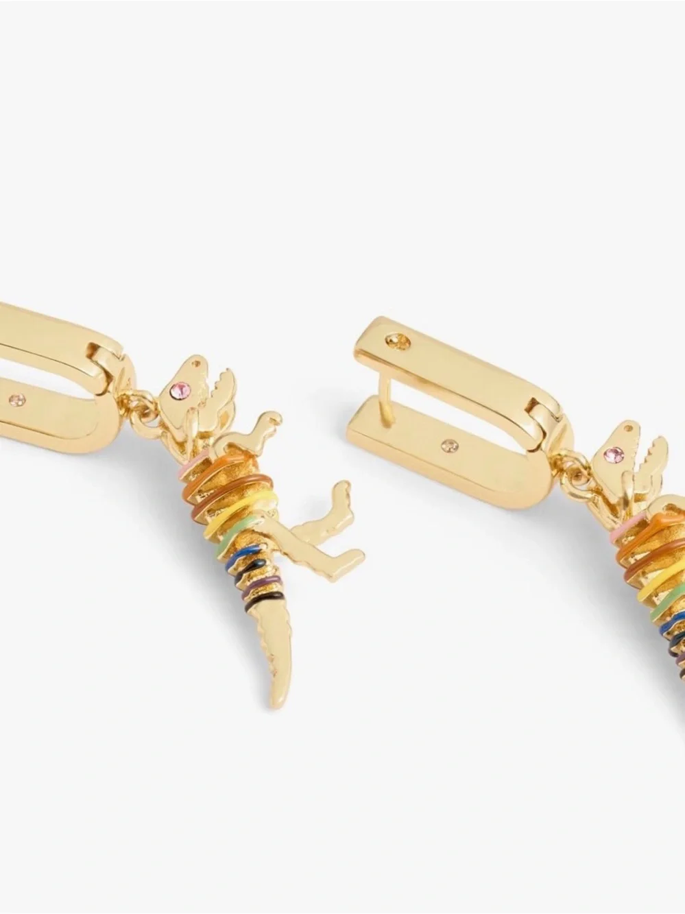 NWT Matching Coach Gold Rainbow Dinosaur Dangle Huggie Earrings and Necklace - Picture 3 of 14